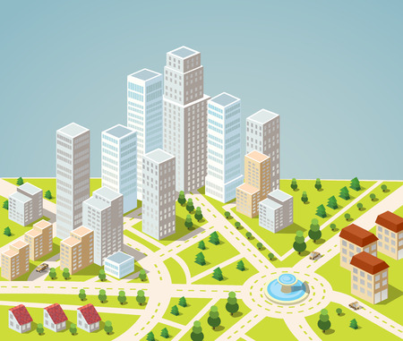 Supermarkets, skyscrapers and office buildings in urban areas of large citiesのイラスト素材