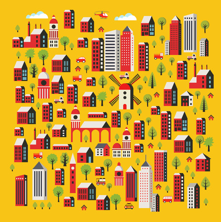 Urban background of buildings, houses, skyscrapers. For decoration and creativity in urban and industrial design theme.のイラスト素材