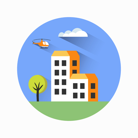 A flat city of urban style houses and buildingsのイラスト素材