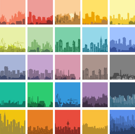 A set of urban landscapes in a flat style.のイラスト素材