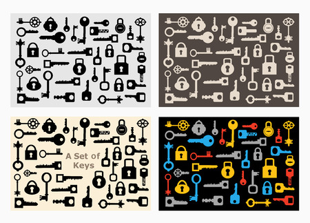 Set of locks and keys of various shapes and colors for design and creativityのイラスト素材