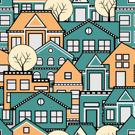 Seamless city pattern. The structural pattern of the urban subject of repeated homes.のイラスト素材