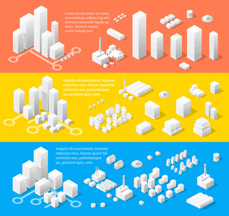 Vector isometric center of the city on the map with a large number of buildings, skyscrapers, factories, parks and vehicles. Isometric view of a large modern city business.のイラスト素材