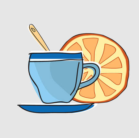 Cup of tea with a lemon with a teaspoonのイラスト素材