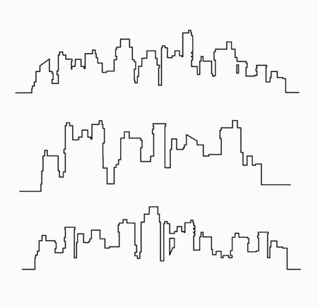 Vector set of linear urban buildings landscape and illustrations of houses and architectural cityのイラスト素材