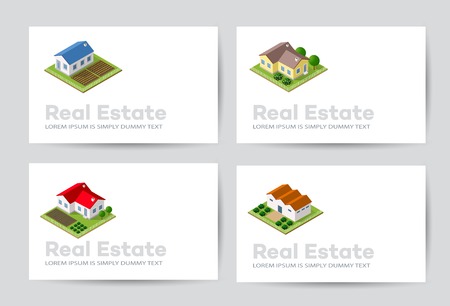 Templates of business cards for real estate agencies, city portals, construction firms and design presentationsのイラスト素材