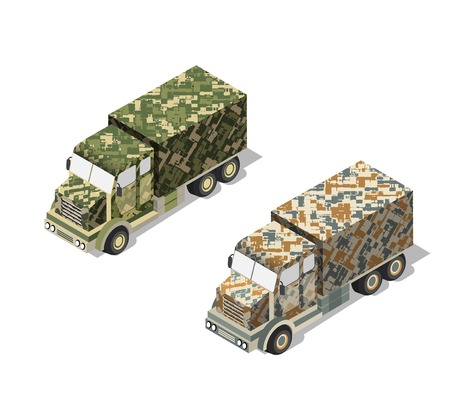 A military truck army vehicle transport in camouflage color disguise. Isometric stock picture truck vectorのイラスト素材