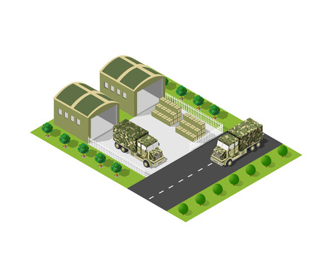 A military truck army vehicle transport in camouflage color disguise. Isometric stock picture truckのイラスト素材