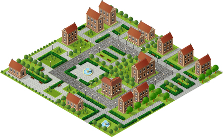 Architecture retro isometric 3D city historic educational buildings. Public university or library school government. Build your town of web objects collection.のイラスト素材