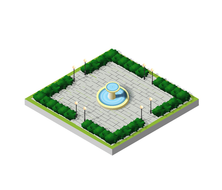 Isometric City Park with Fountain. Architectural garden. Urban infrastructure and town objectsのイラスト素材