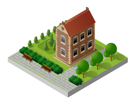 Retro isometric country house municipal infrastructure and city objectsのイラスト素材