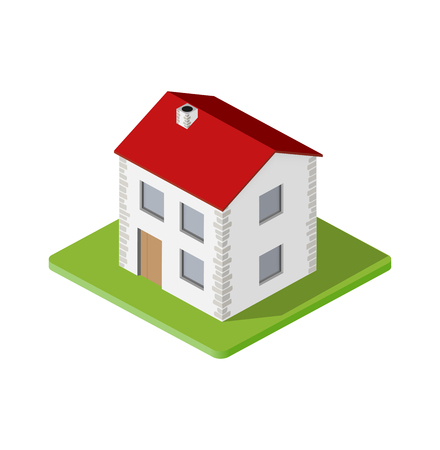 Isometric 3d private house real estate decorative icons. Architecture agency, property and home. Isolated cartoon illustration of building symbol for webのイラスト素材