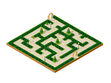 Isometric urban entertainment amusement park maze garden with paths and lawns and trees. City natural ecological landscapesのイラスト素材