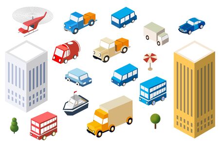 Set auto cars of different sizes, multicolor colors in the style of flatのイラスト素材