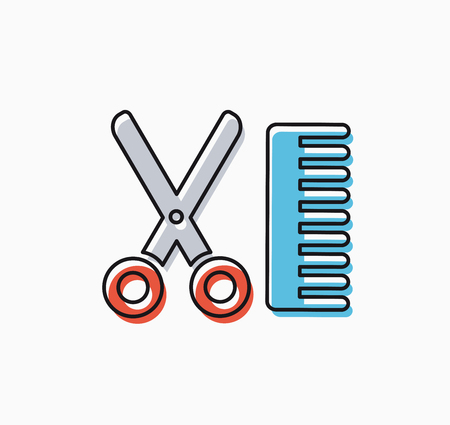 Linear icon of craft hairdresser scissors and combのイラスト素材