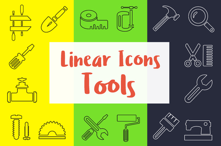 Set of linear icons in the flat style manufactured type with industrial tools and objectsのイラスト素材