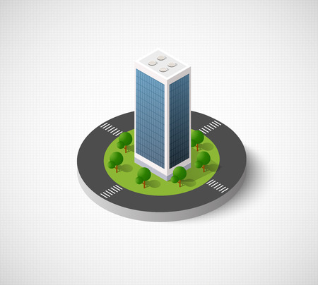 3D isometric city icon. Dimensional sign and symbol on urban theme with building, houses and structure for real estate agencies and sitesのイラスト素材