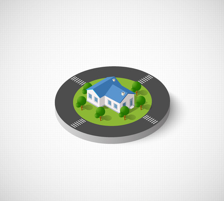 3D isometric city icon. Dimensional sign and symbol on urban theme with building, houses and structure for real estate agencies and sitesのイラスト素材