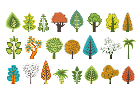 A set of flat silhouettes of treesのイラスト素材