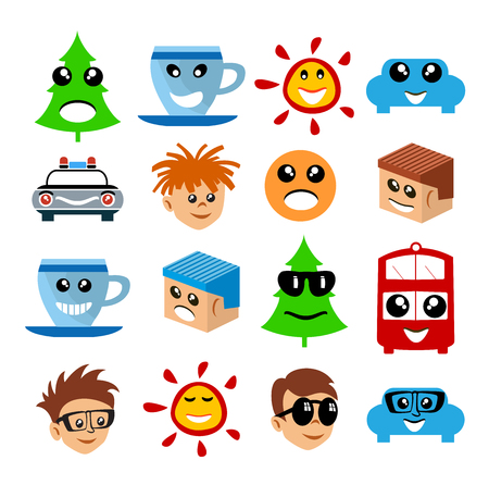 Cartoon collection face symbols style emoticon icons.のイラスト素材