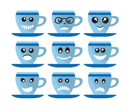 Emoji emoticon expression icons in style cup of coffee face symbols graphics pictogram of fun people smile imageのイラスト素材