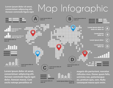 Infographics of map scheme in the field of industrial construction and heavy industry. Template for presentation and designのイラスト素材