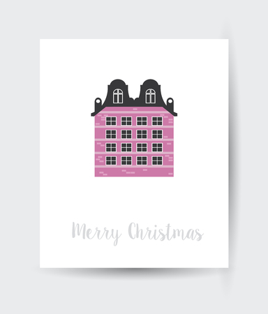 Christmas winter landscape flat city xmas card urban building background for holiday and designのイラスト素材