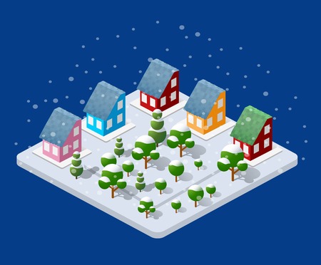 Winter Christmas urban quarter modules for the construction of a large isometric metropolis city perspectiveのイラスト素材
