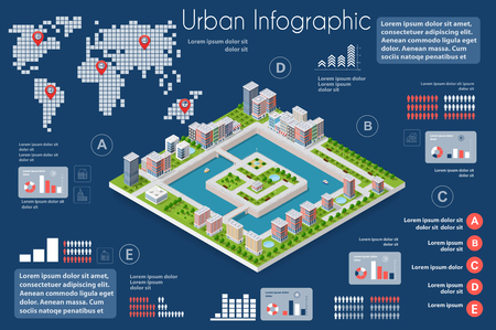 City infographics of the town with housesのイラスト素材
