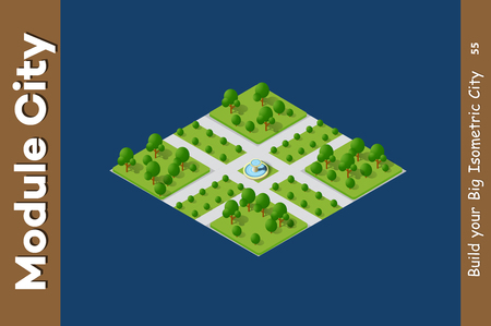 City streets park garden of the town landscape 3D isometric view from the roads and streets, dimensional view of the flat skyline.のイラスト素材