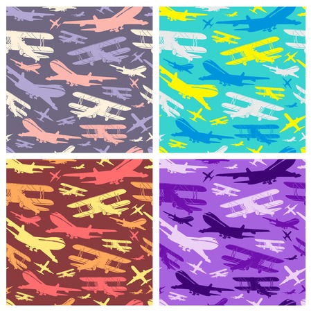 Seamless airplane design colored background setのイラスト素材