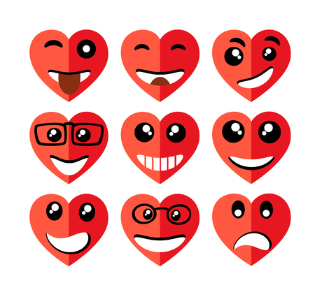 Set of Valentineâs day hearts with different expressionsのイラスト素材