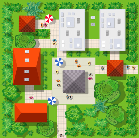 Top view of a colorful villageのイラスト素材