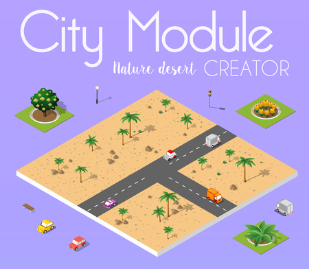 Isometric view of a city town in the desert natural landscapeのイラスト素材