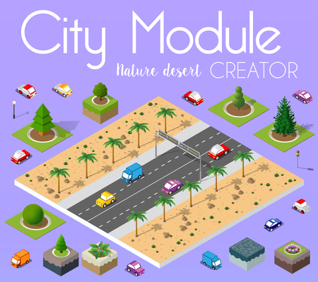 Isometric view of a city town in the desert natural landscapeのイラスト素材
