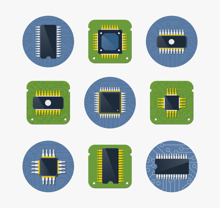 Set of Microchip chip circuit component illustrationのイラスト素材