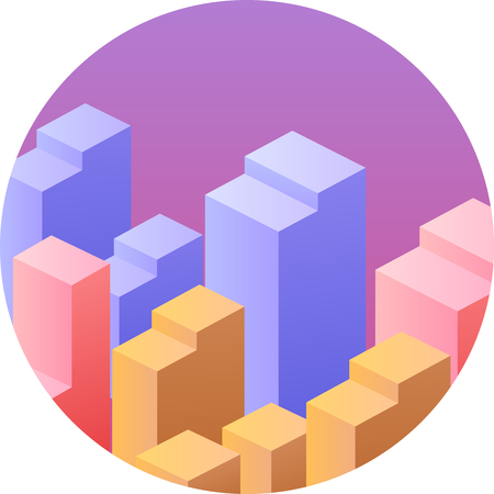Isometric icon of a city with houses streets of skyscrapers. Vector illustration for web design.のイラスト素材