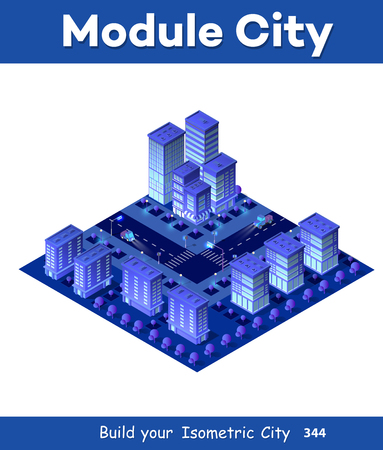 Isometric city of violet colors 3d building modern town street, urban road architecture. Ultraviolet illustration map of isometry for the business design concept.のイラスト素材