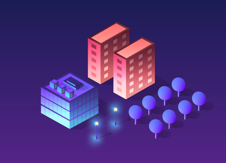Future 3d futuristic isometric city from smart business technology, digital modern concept background, street design building on an urban house of cityscape.のイラスト素材