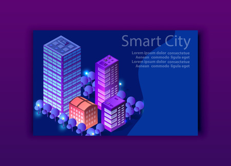 Template business card ultraviolet 3d shape background ultra violet design of skyscraper isometric violet illustration urban of street modern city conceptのイラスト素材