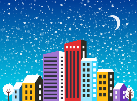 City landscape Christmas with Snow Snowflakes festive celebration template presentation design concept illustrationのイラスト素材