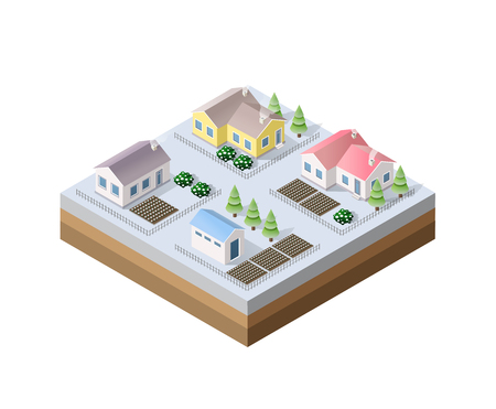 Winter Christmas landscape snow covered futuristic isometric city from smart business technology, digital modern concept background holidayのイラスト素材
