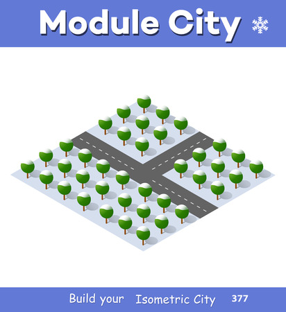 Winter Christmas, New Year is an isometric city with streets, roads, houses and transport.のイラスト素材