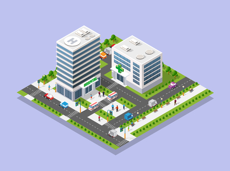 Hospital Isometric 3d Buildingのイラスト素材