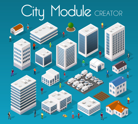Isometric set module cityのイラスト素材