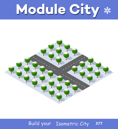 Winter Christmas, New Year is an isometric city with streets, roads, houses and transport.のイラスト素材