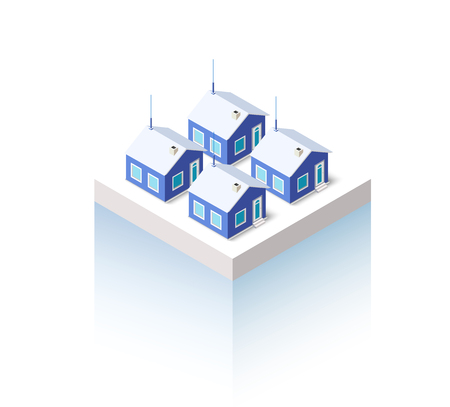 The isometric city with houses from urban building vector architecture. Modern white illustration for design and business shape backgroundのイラスト素材