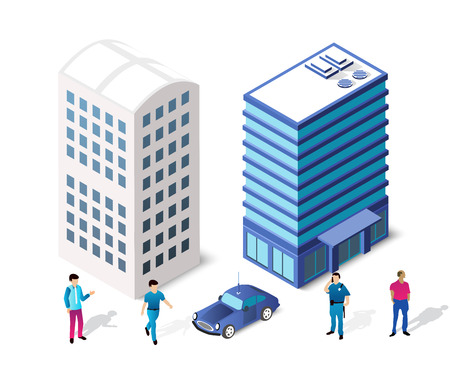 Architecture vector illustration city for business background with isometric skyscraper, urban building, and modern cityscape for town construction map background.のイラスト素材