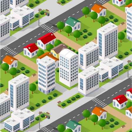 Architecture vector illustration city for business background with isometric skyscraper, urban building, and modern cityscape for town construction map background.のイラスト素材