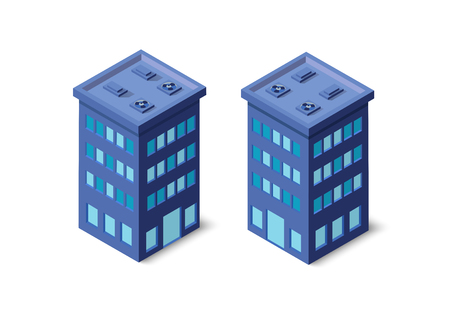 Modern 3D city isometric three-dimensional infographic option banner with colorful isometric city for the business conceptual graphs and diagrams, including skyscrapers, homes and stores with streetsのイラスト素材